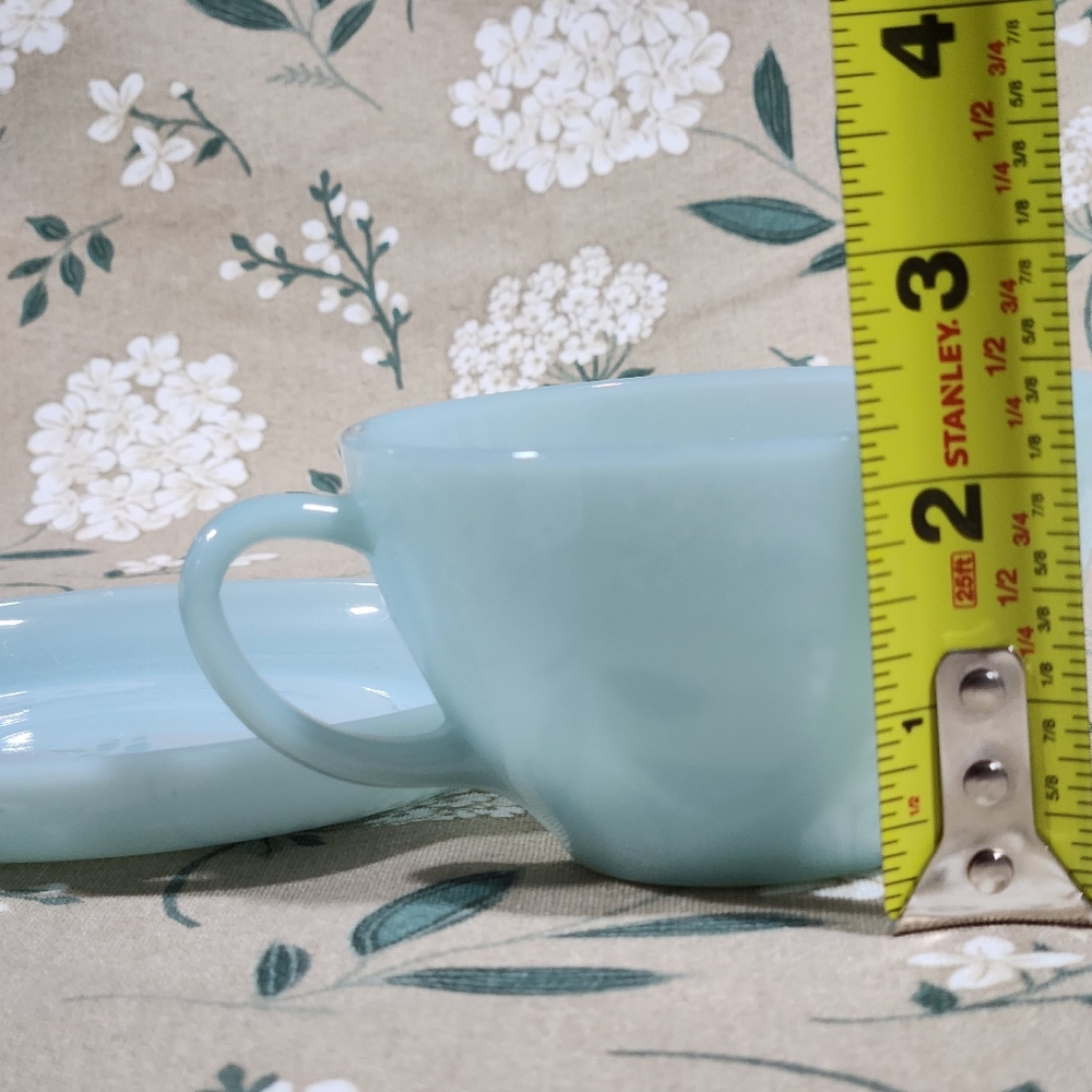 Fire King Blue Delphite Tea Cup and Saucer Set Vintage Anchor Hocking Turquoise - Picture 11 of 11